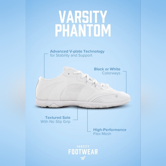 Varsity Spirit Phantom Cheer Shoes Ultra Lightweight Superior Grip In White 10 - Picture 16 of 16